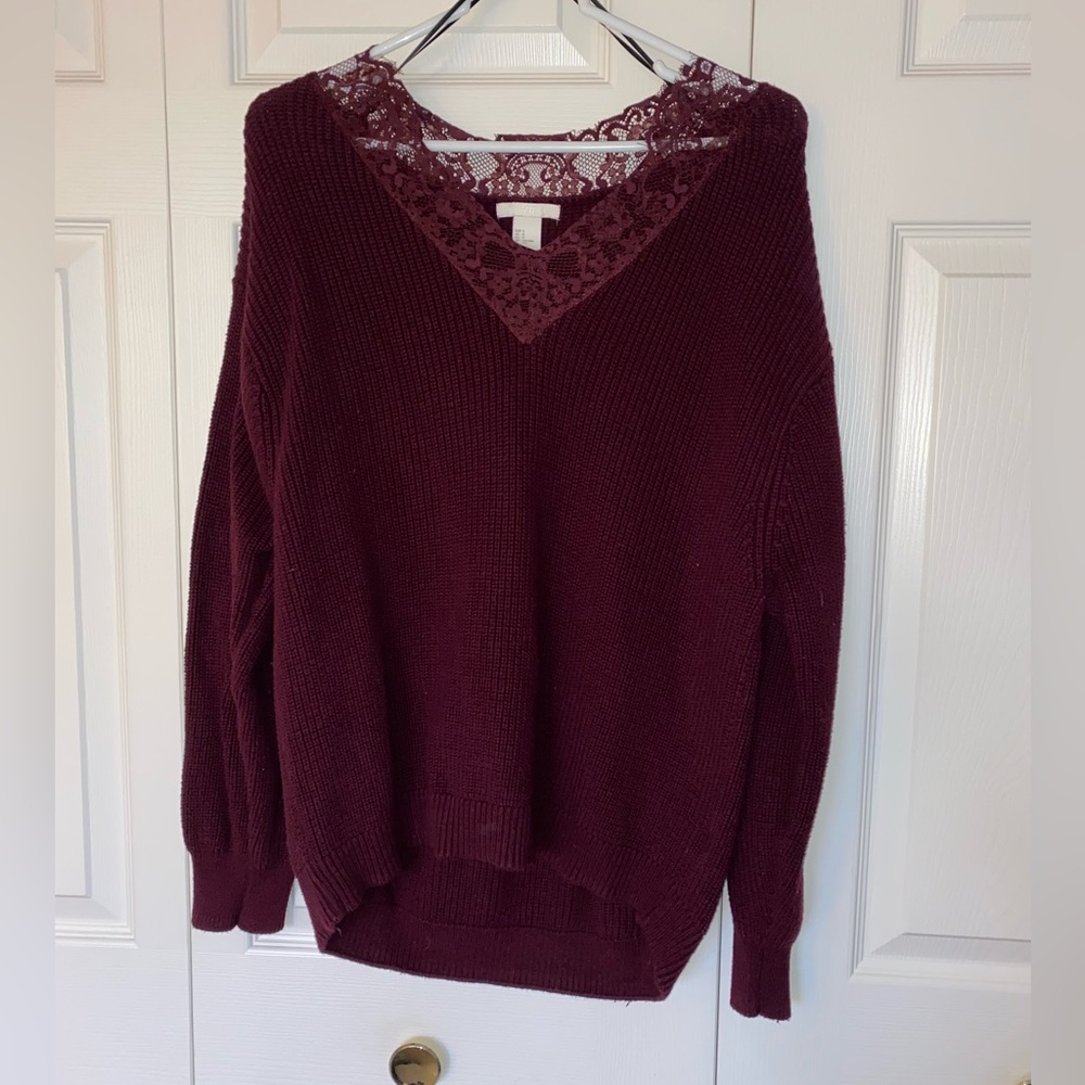 H&M Lace V-neck Oversized Knit Sweater